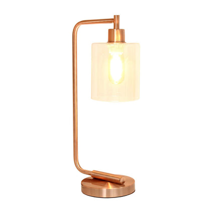 Simple Designs Bronson Antique Style Industrial Iron Lantern Desk/Task Lamp with Glass Shade, Rose Gold|Lampe de bureau/de travail Bronson de type lanterne Simple Designs industrielle en fer style antique, or rose|D218DAJT