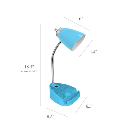 Lampe de bureau à col de cygne de Limelights avec support pour iPad et port USB – bleue