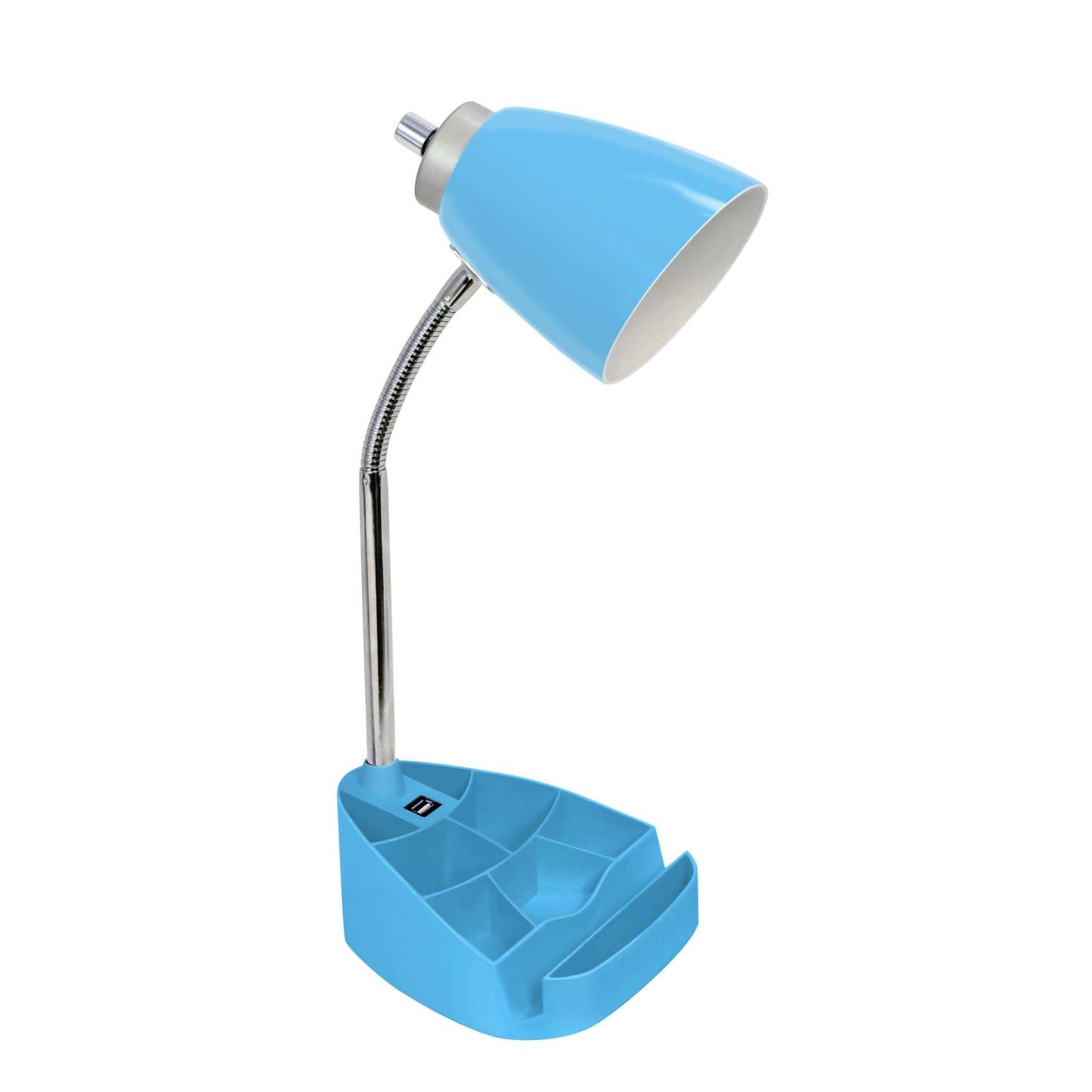 Lampe de bureau à col de cygne de Limelights avec support pour iPad et port USB – bleue
