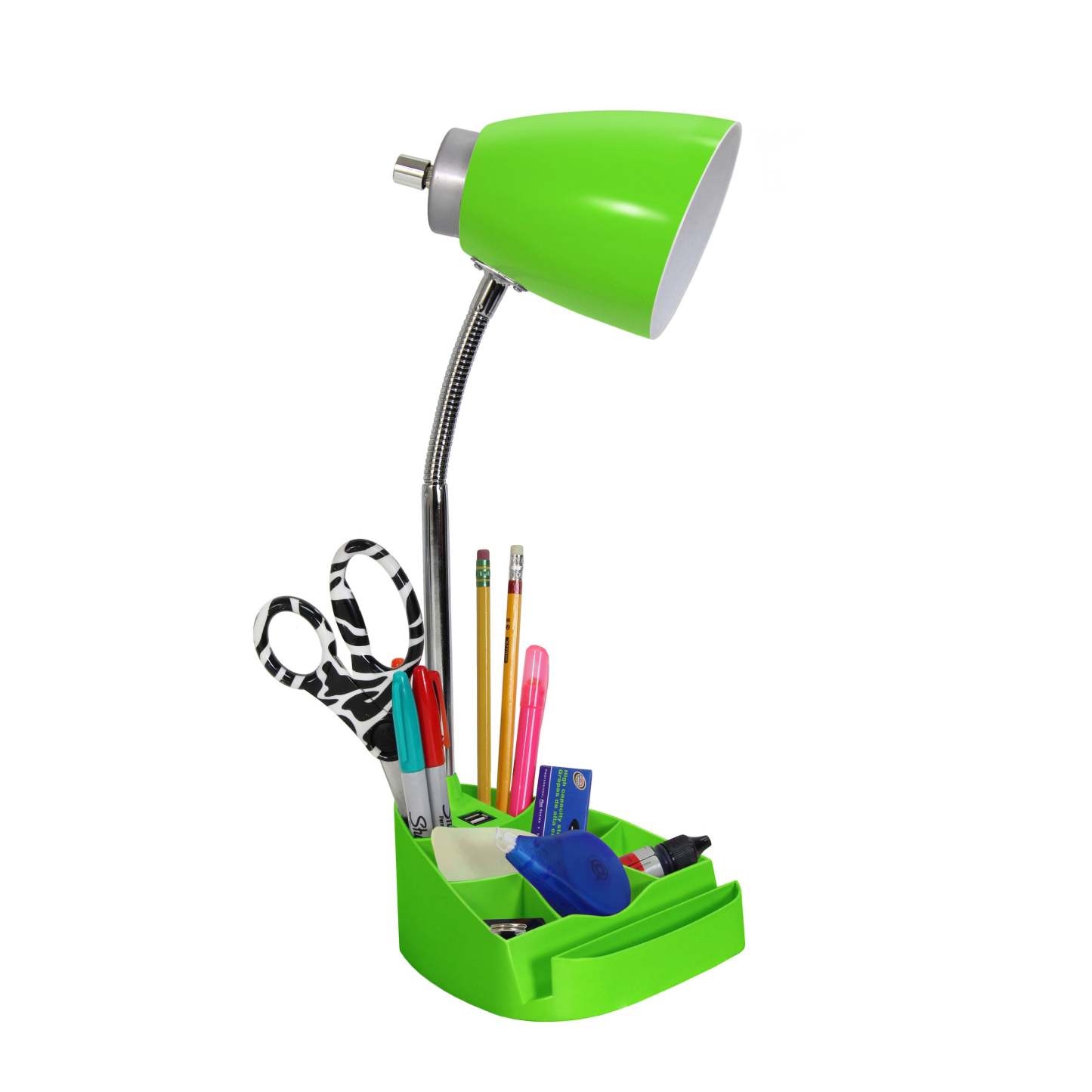 Lampe de bureau à col de cygne de Limelights avec support pour iPad et port USB - verte