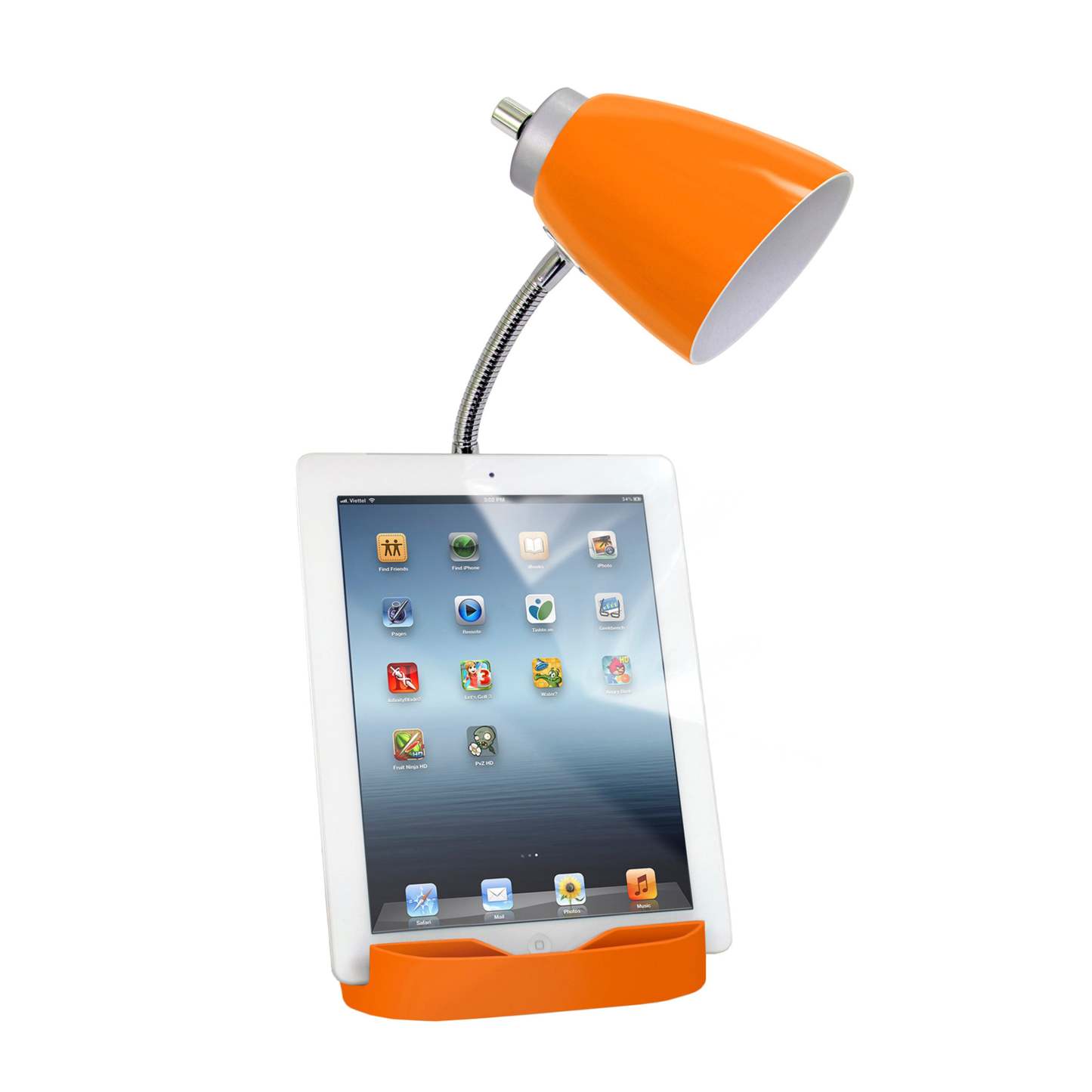 Lampe de bureau à col de cygne de Limelights avec support pour iPad et prise électrique - orange