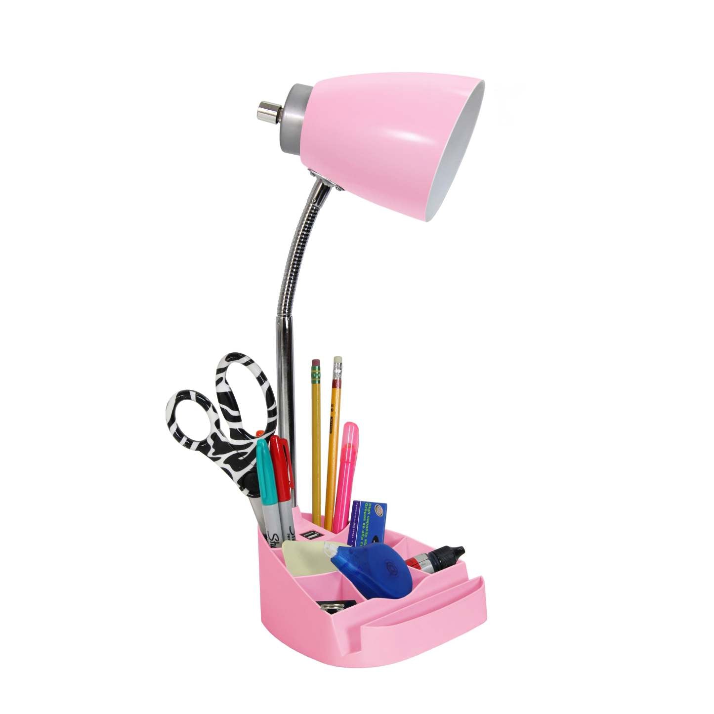 Lampe de bureau à col de cygne de Limelights avec support pour iPad et port USB - rose