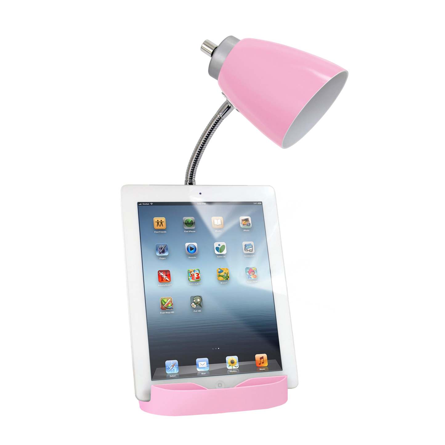 Lampe de bureau à col de cygne de Limelights avec support pour iPad et port USB - rose
