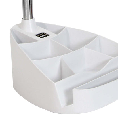 Lampe de bureau à col de cygne de Limelights avec support pour iPad et port USB - blanche