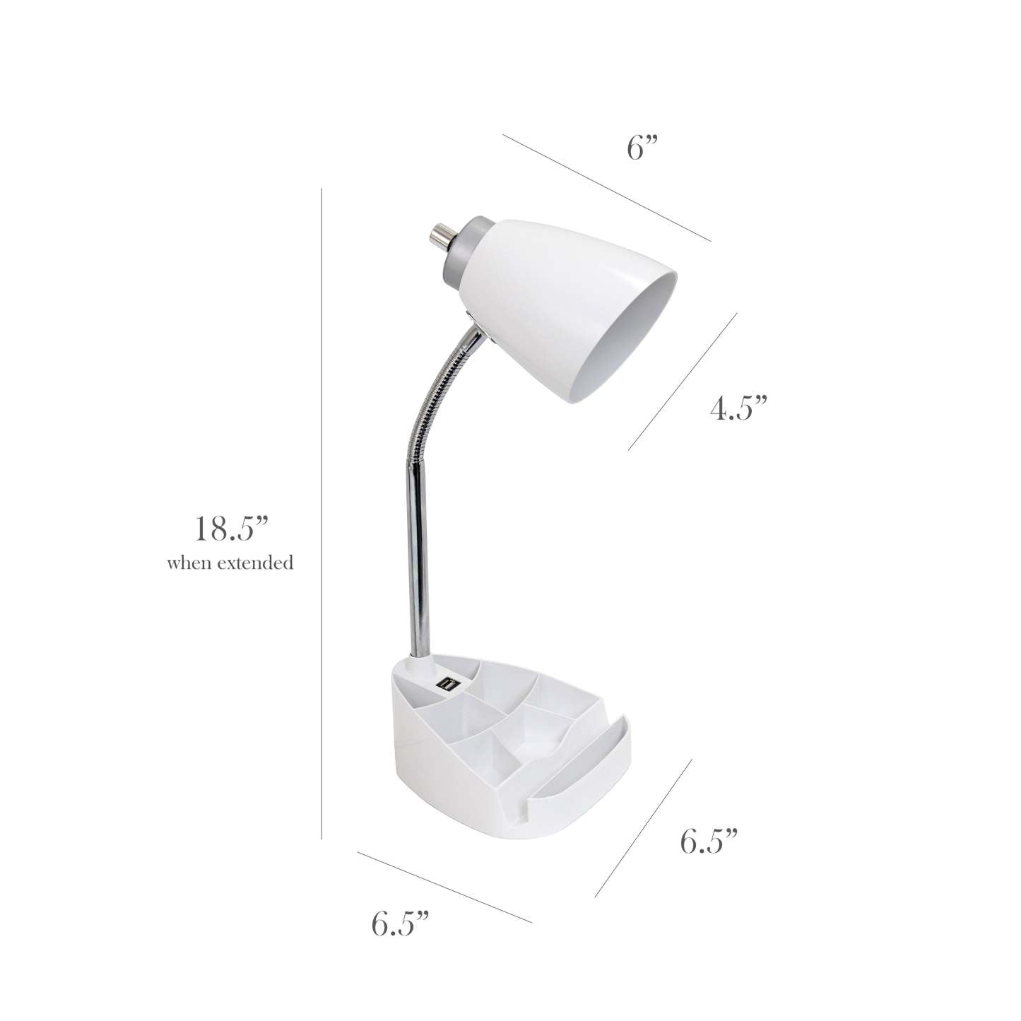 Lampe de bureau à col de cygne de Limelights avec support pour iPad et port USB - blanche