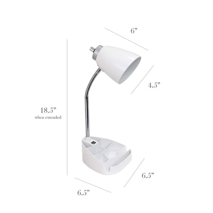 Lampe de bureau à col de cygne de Limelights avec support pour iPad et port USB - blanche