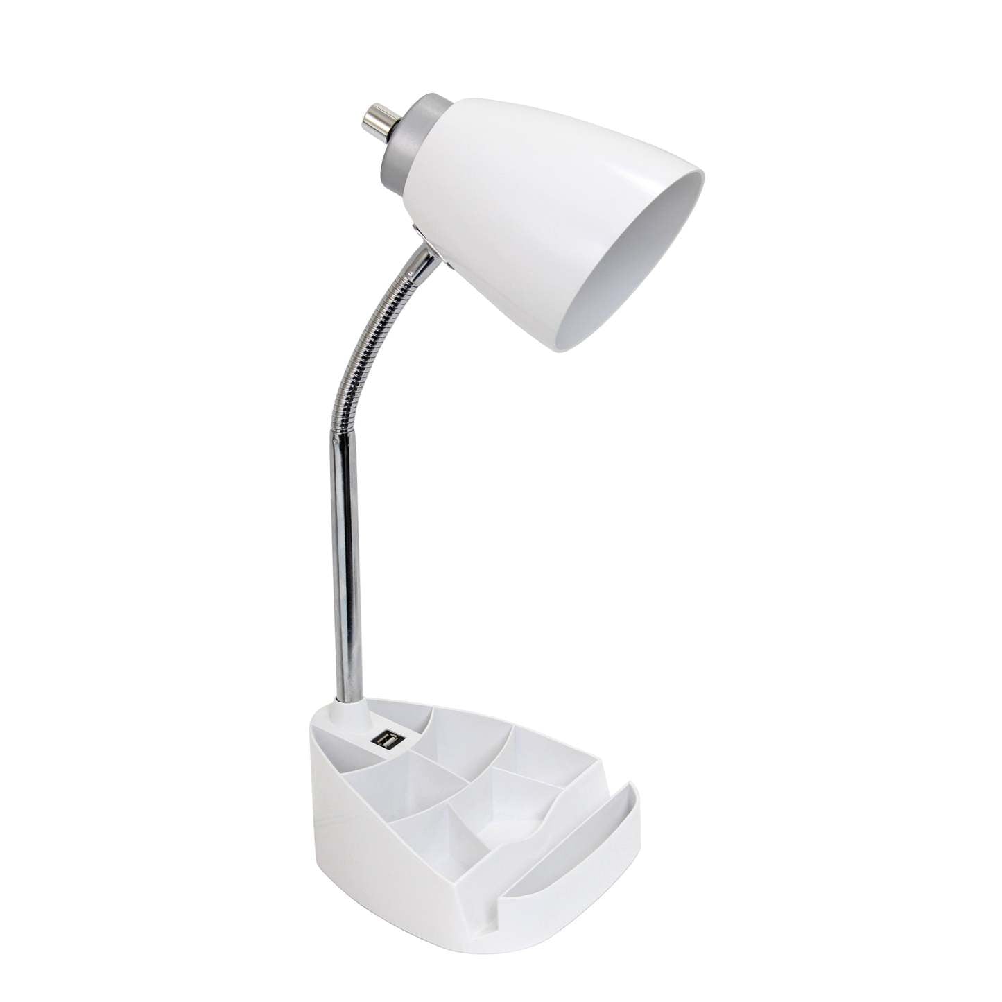 Lampe de bureau à col de cygne de Limelights avec support pour iPad et port USB - blanche