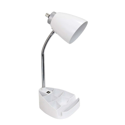 Lampe de bureau à col de cygne de Limelights avec support pour iPad et port USB - blanche