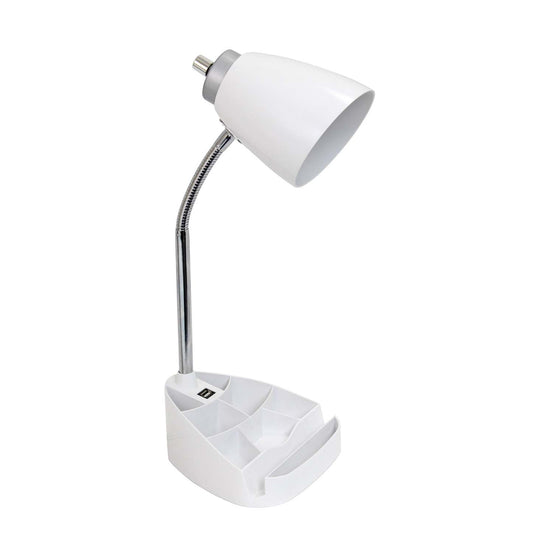 Lampe de bureau à col de cygne de Limelights avec support pour iPad et port USB - blanche