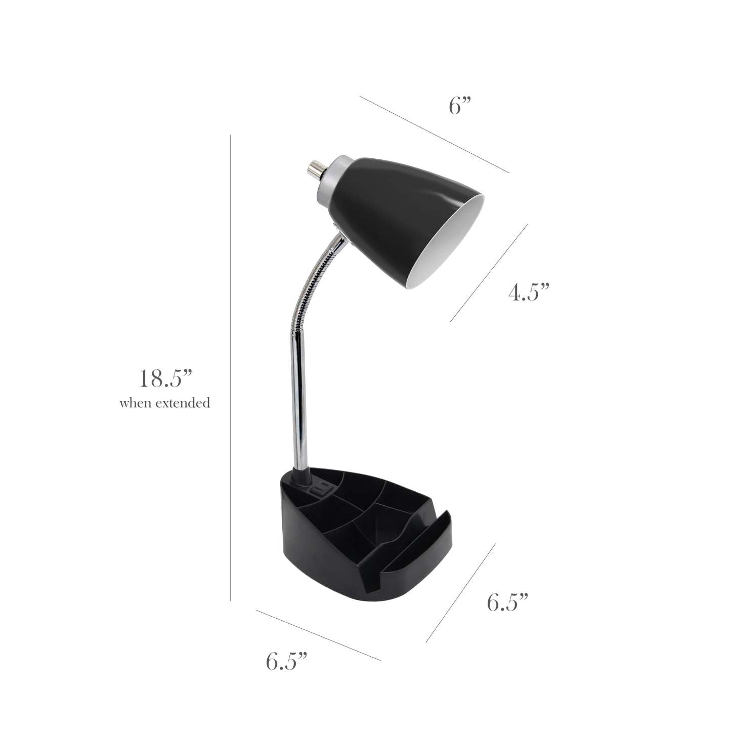 Lampe de bureau à col de cygne de Limelights avec support pour iPad et prise électrique - noire