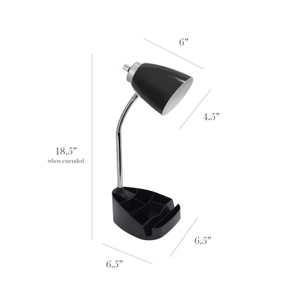 Lampe de bureau à col de cygne de Limelights avec support pour iPad et prise électrique - noire