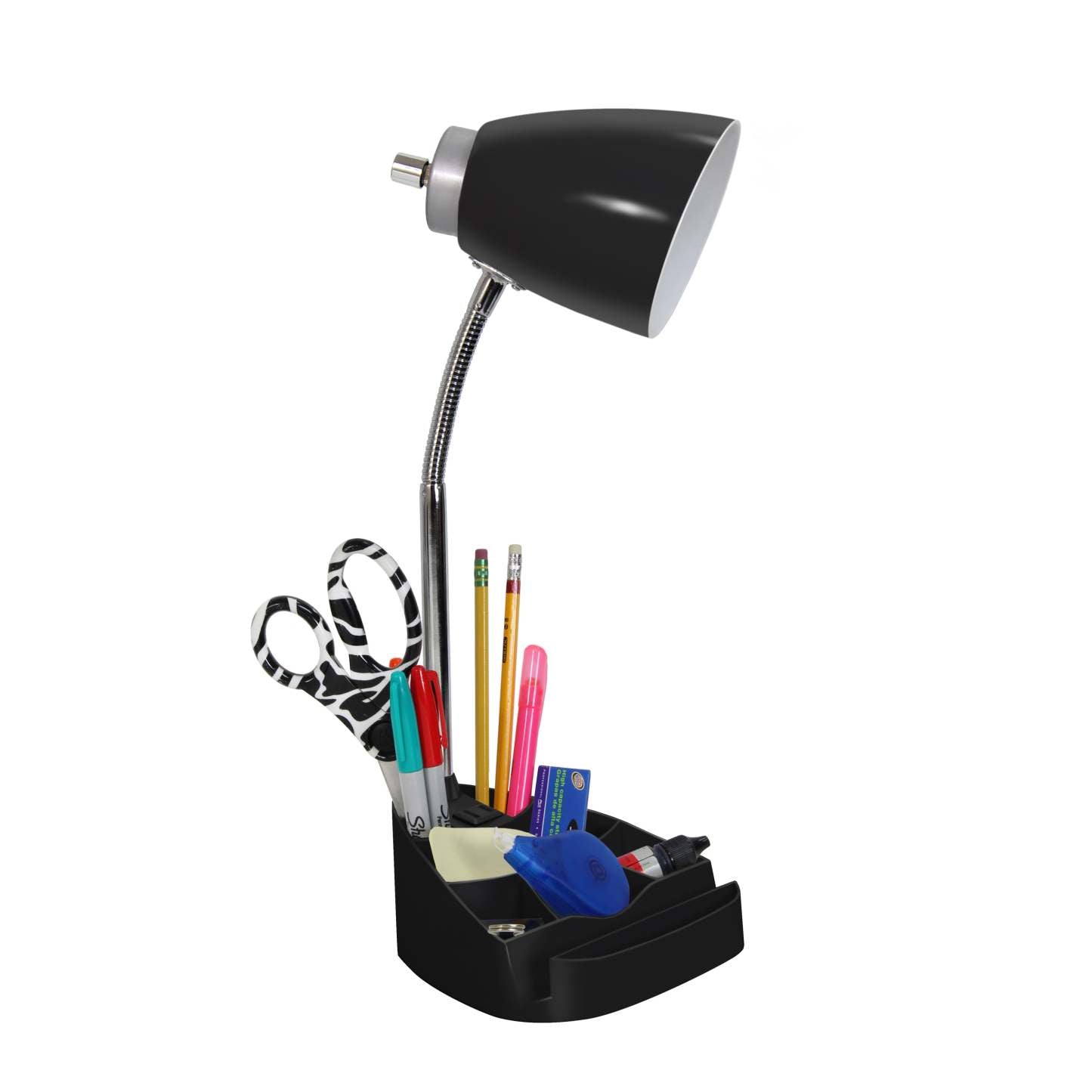 Lampe de bureau à col de cygne de Limelights avec support pour iPad et prise électrique - noire