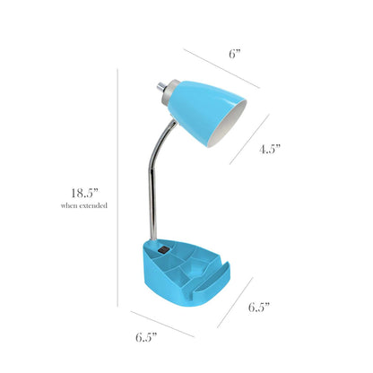 Lampe de bureau à col de cygne de Limelights avec support pour iPad et prise électrique - bleue