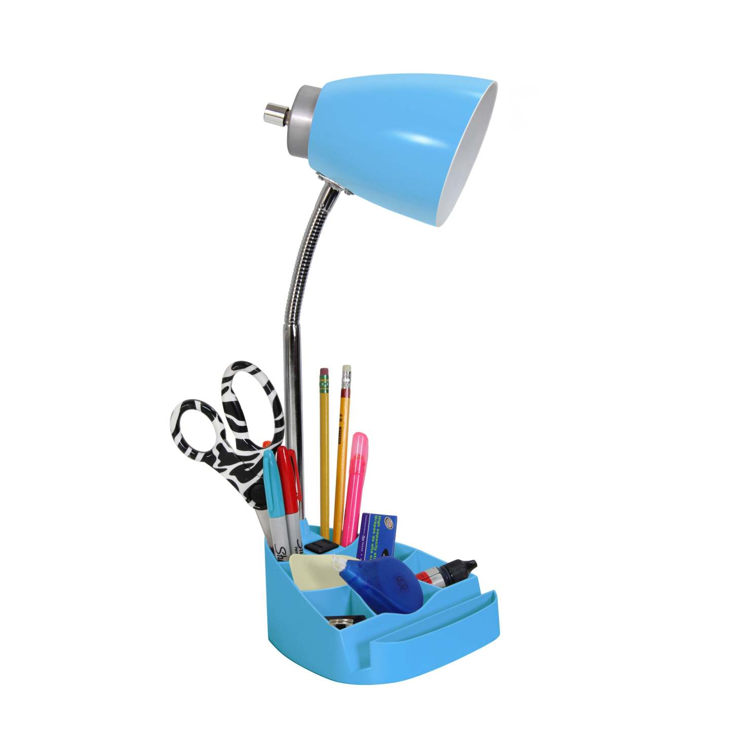 Lampe de bureau à col de cygne de Limelights avec support pour iPad et prise électrique - bleue