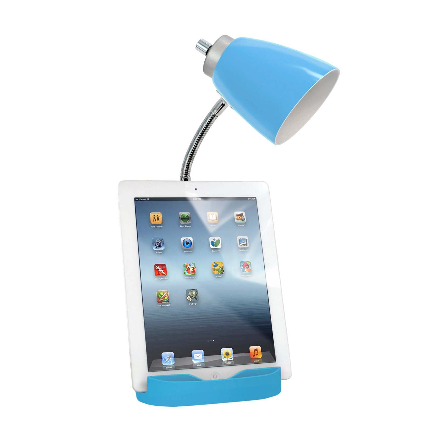 Lampe de bureau à col de cygne de Limelights avec support pour iPad et prise électrique - bleue