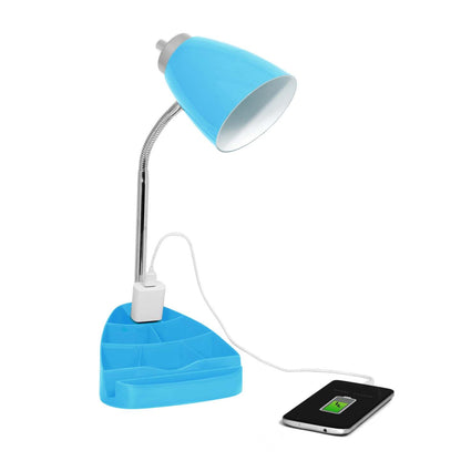 Lampe de bureau à col de cygne de Limelights avec support pour iPad et prise électrique - bleue