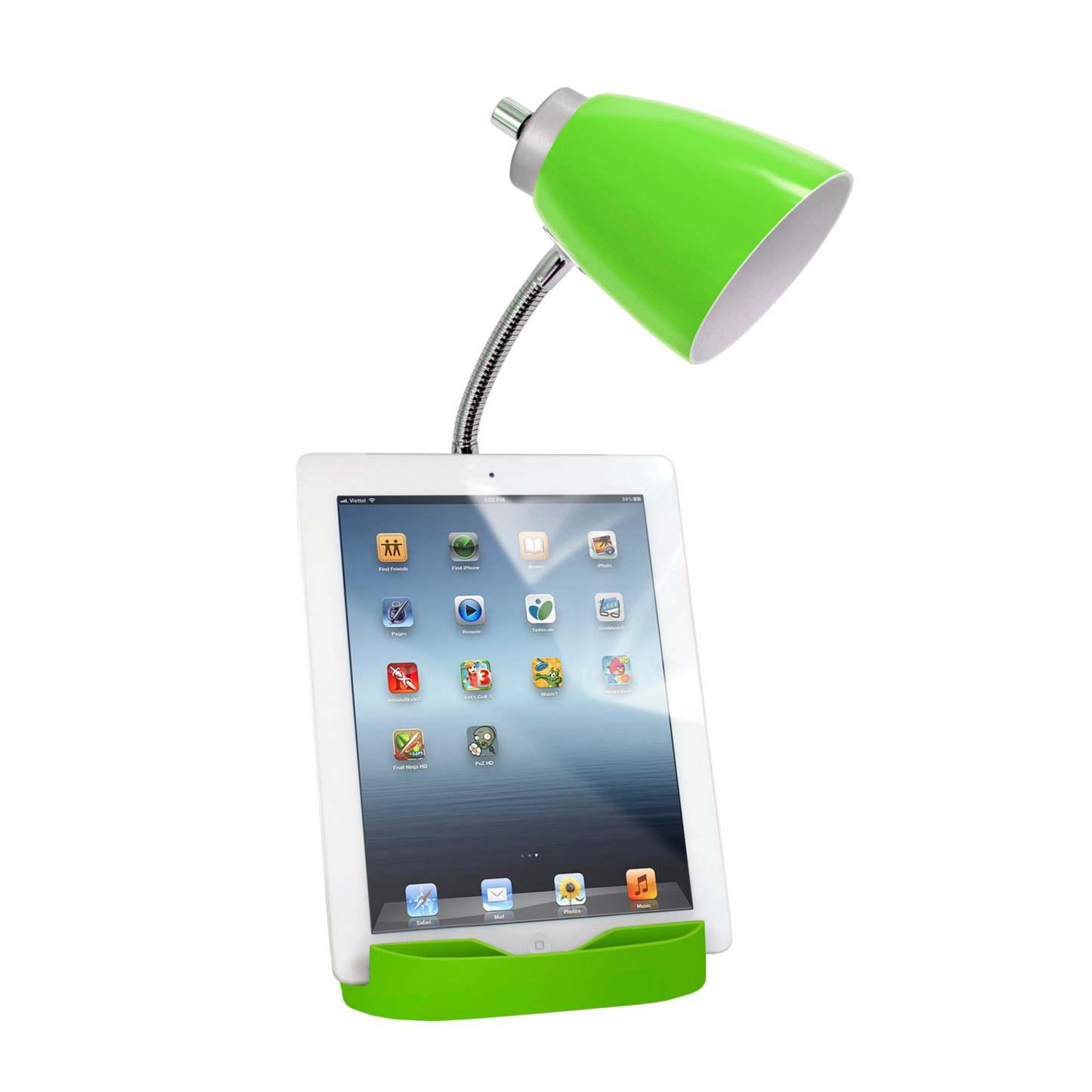 Lampe de bureau à col de cygne de Limelights avec support pour iPad et prise électrique - verte