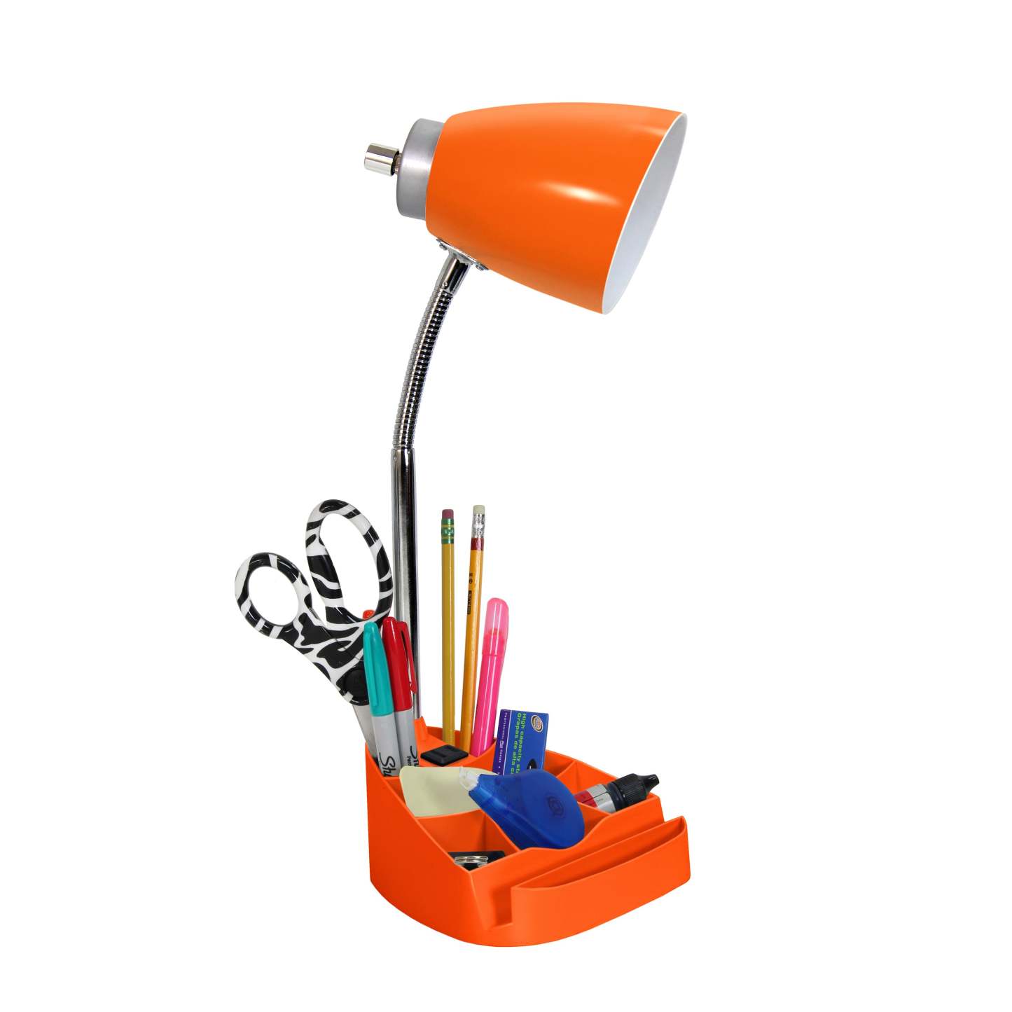 Lampe de bureau à col de cygne de Limelights avec support pour iPad et prise électrique - orange