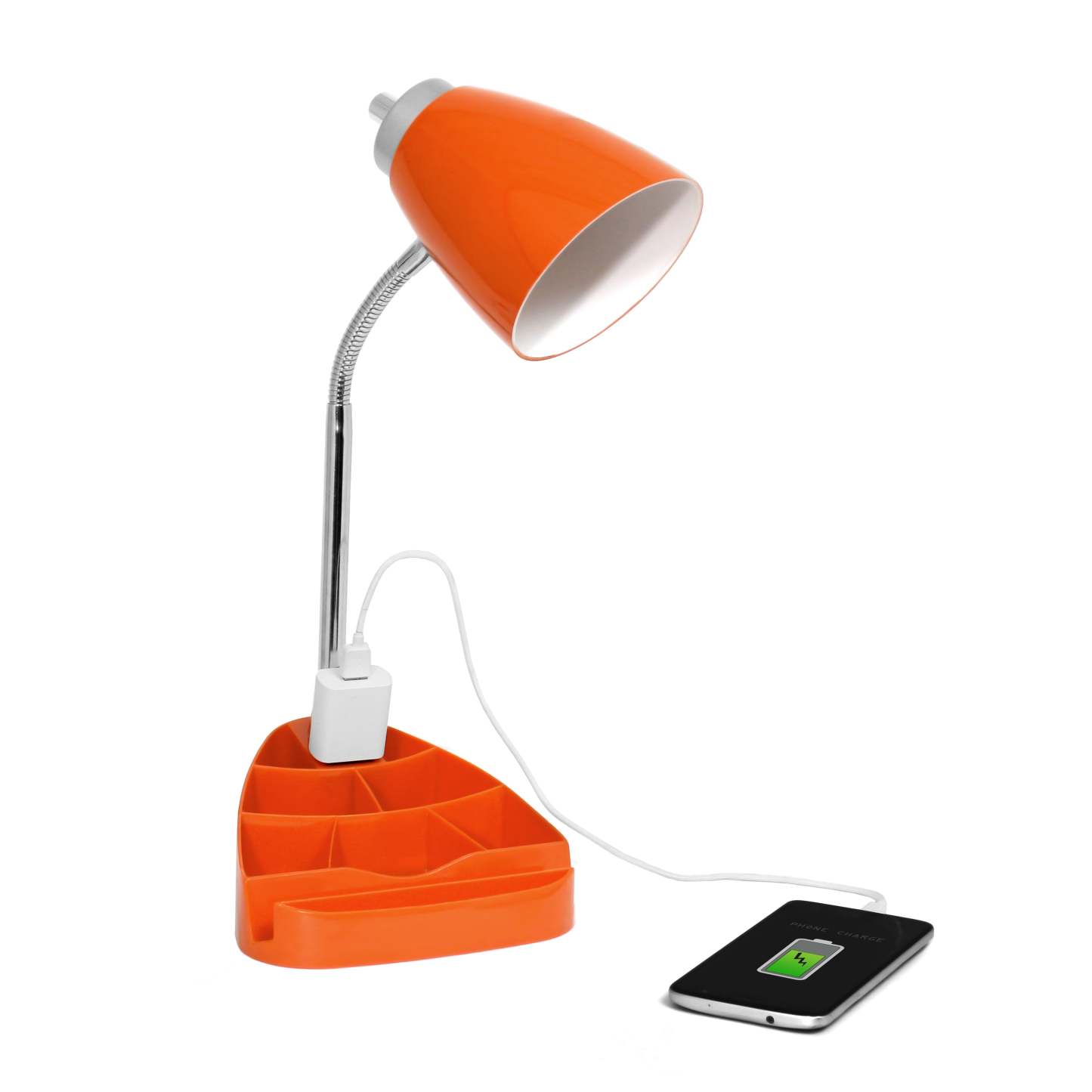 Lampe de bureau à col de cygne de Limelights avec support pour iPad et prise électrique - orange