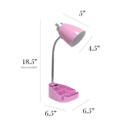 Lampe de bureau à col de cygne de Limelights avec support pour iPad et prise électrique - rose