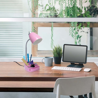 Lampe de bureau à col de cygne de Limelights avec support pour iPad et prise électrique - rose