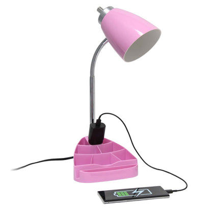 Lampe de bureau à col de cygne de Limelights avec support pour iPad et prise électrique - rose