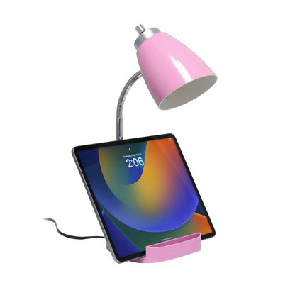 Lampe de bureau à col de cygne de Limelights avec support pour iPad et prise électrique - rose