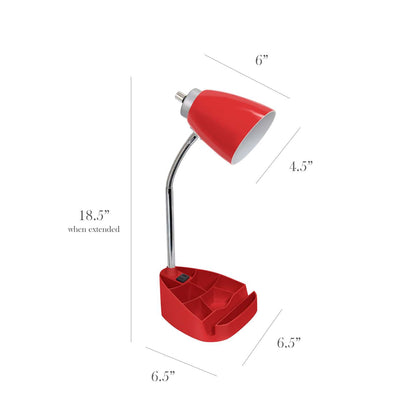 Lampe de bureau à col de cygne de Limelights avec support pour iPad et prise électrique - rouge