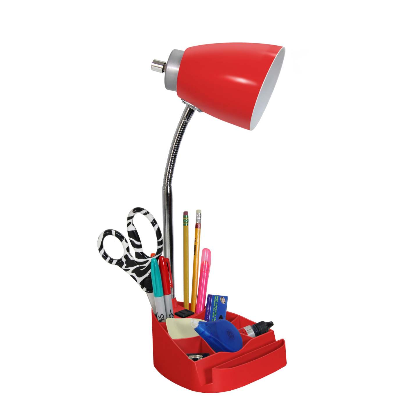 Lampe de bureau à col de cygne de Limelights avec support pour iPad et prise électrique - rouge