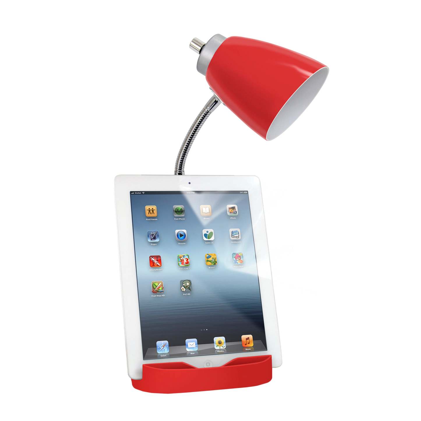 Lampe de bureau à col de cygne de Limelights avec support pour iPad et prise électrique - rouge