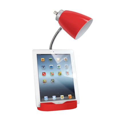 Lampe de bureau à col de cygne de Limelights avec support pour iPad et prise électrique - rouge