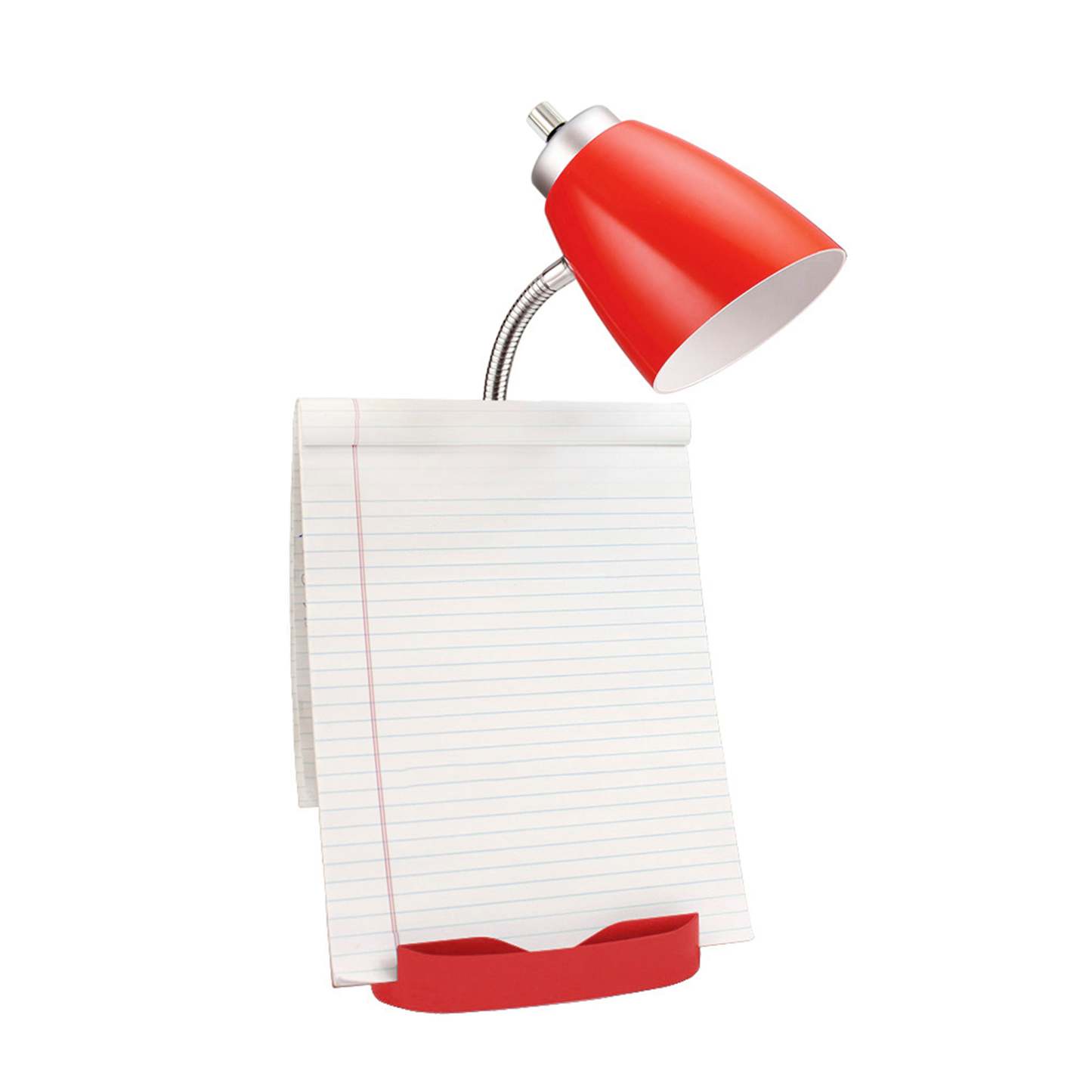 Lampe de bureau à col de cygne de Limelights avec support pour iPad et prise électrique - rouge
