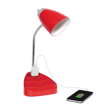 Lampe de bureau à col de cygne de Limelights avec support pour iPad et prise électrique - rouge