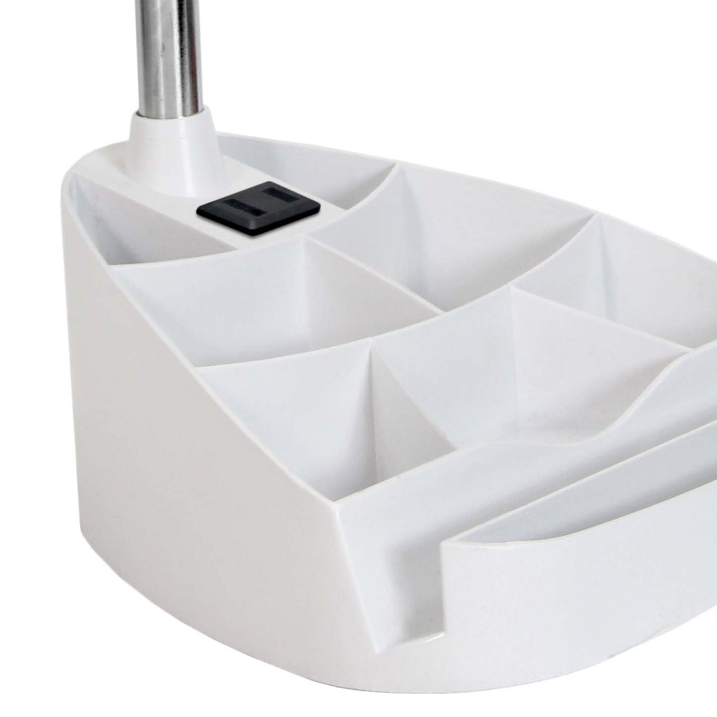 Lampe de bureau à col de cygne de Limelights avec support pour iPad et prise électrique - blanche