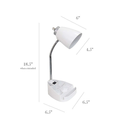 Lampe de bureau à col de cygne de Limelights avec support pour iPad et prise électrique - blanche