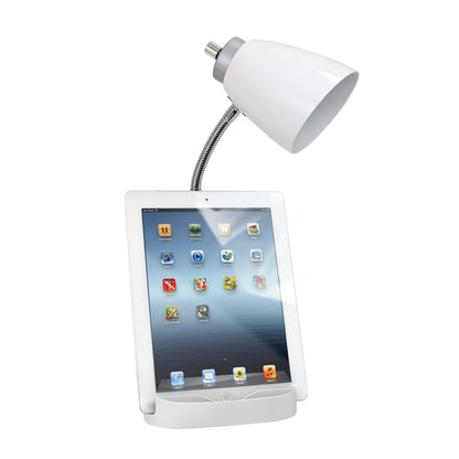 Lampe de bureau à col de cygne de Limelights avec support pour iPad et prise électrique - blanche