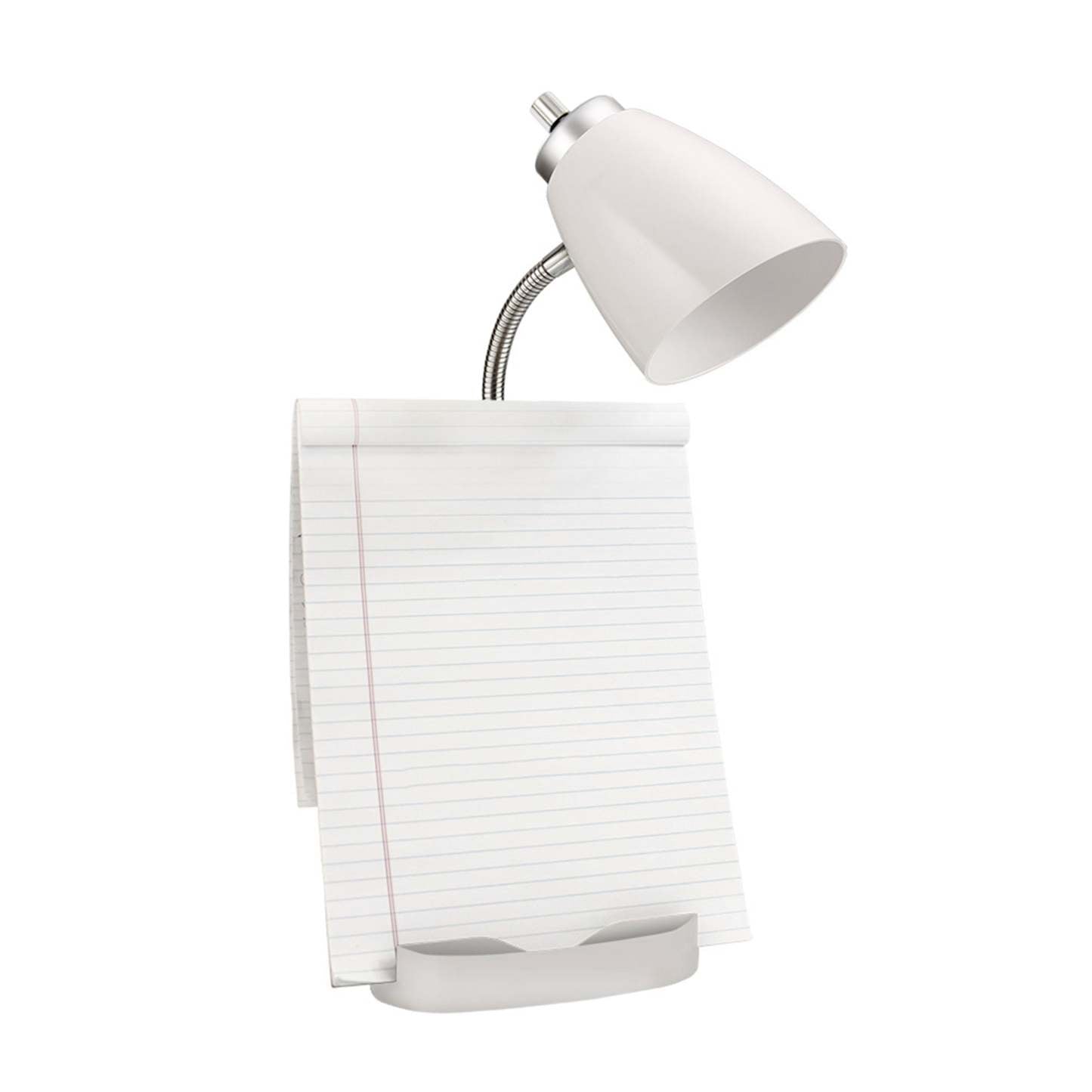 Lampe de bureau à col de cygne de Limelights avec support pour iPad et prise électrique - blanche
