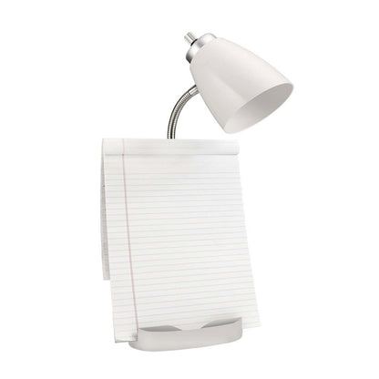Lampe de bureau à col de cygne de Limelights avec support pour iPad et prise électrique - blanche