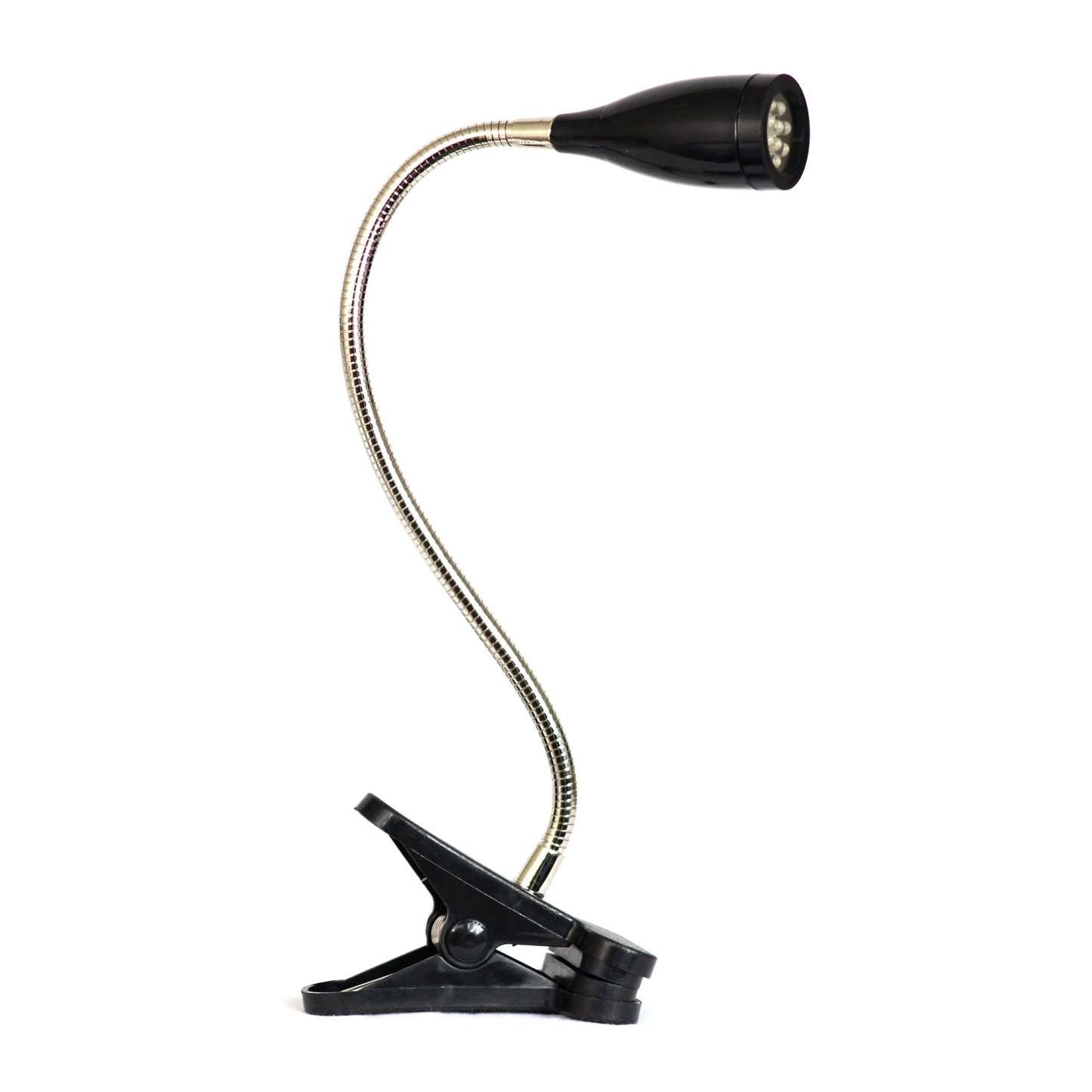Lampe de bureau à DEL de Simple Designs à pince et à col de cygne flexible - noire