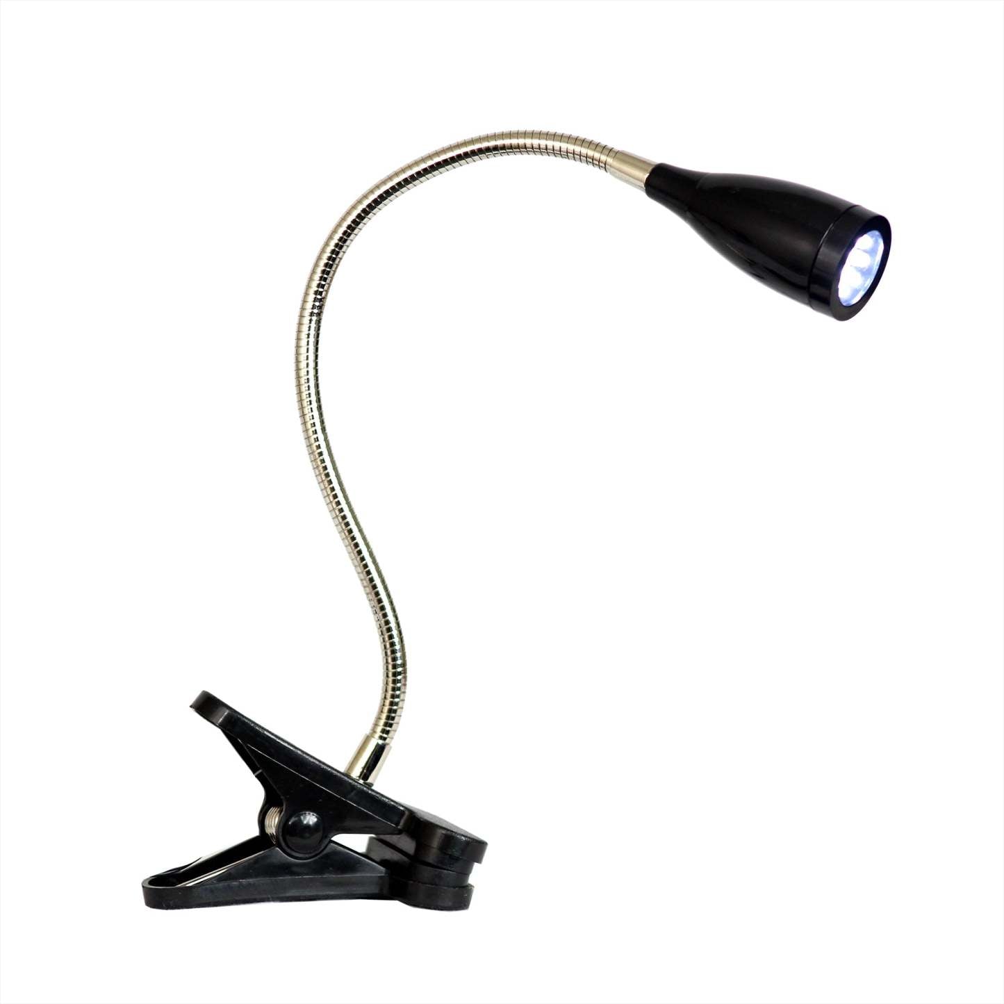 Lampe de bureau à DEL de Simple Designs à pince et à col de cygne flexible - noire