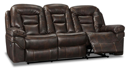 Sofa à inclinaison électrique Leo de 87,5 po en tissu d’apparence cuir - brun noyer