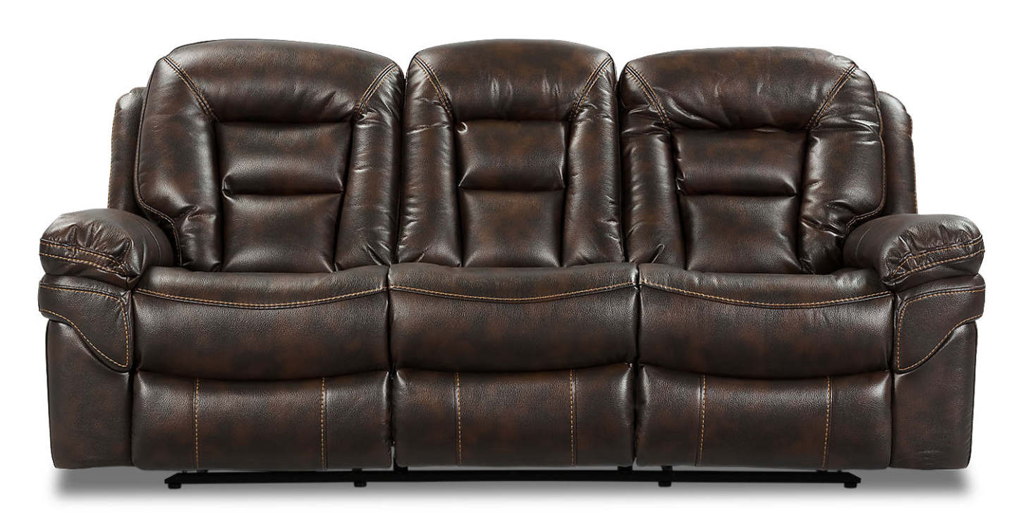 Sofa à inclinaison électrique Leo de 87,5 po en tissu d’apparence cuir - brun noyer