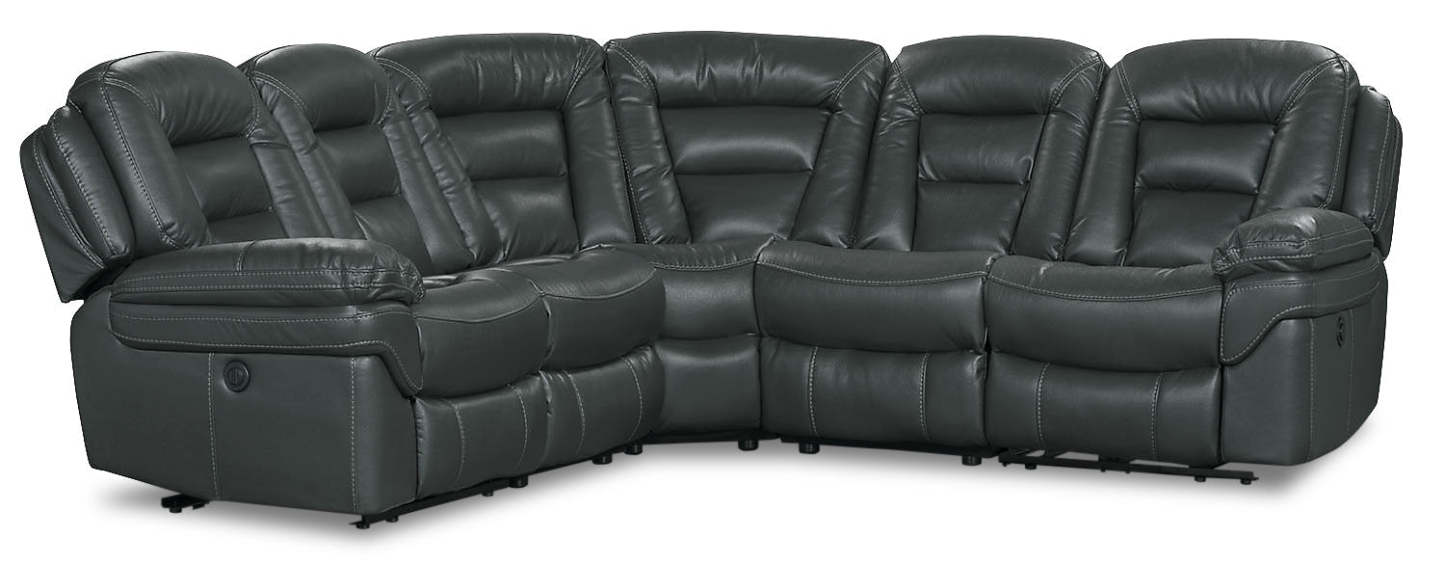 Sofa sectionnel à inclinaison électrique Leo 5 pièces en tissu d’apparence cuir - gris