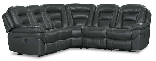 Sofa sectionnel à inclinaison électrique Leo 5 pièces en tissu d’apparence cuir - gris