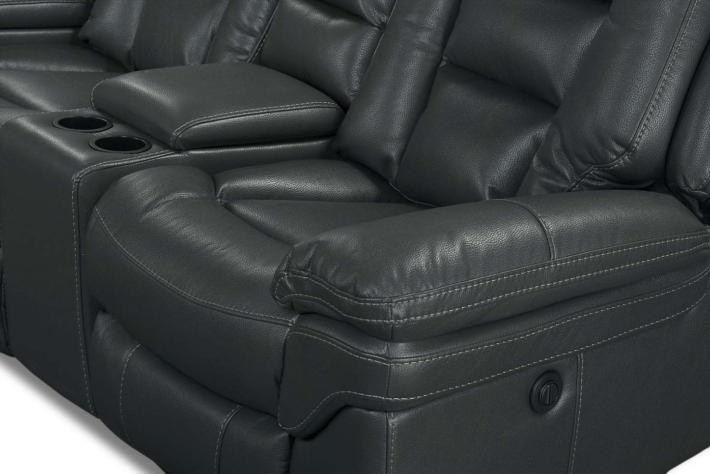 Canapé sectionnel à inclinaison électrique Leo 6 pièces en tissu d'apparence cuir avec console de rangement et 2 porte-gobelets - gris