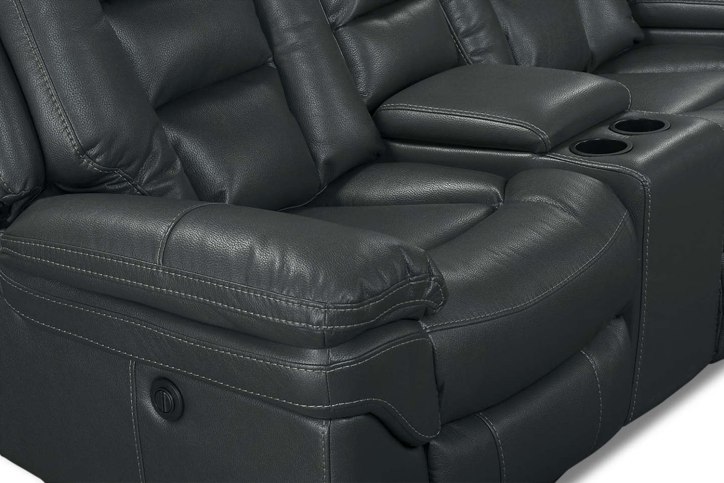 Canapé sectionnel à inclinaison électrique Leo 7 pièces en tissu d'apparence cuir avec consoles de rangement et porte-gobelets - gris