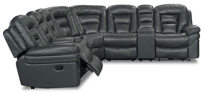 Canapé sectionnel inclinable Leo 7 pièces en tissu d'apparence cuir avec consoles de rangement et porte-gobelets - gris