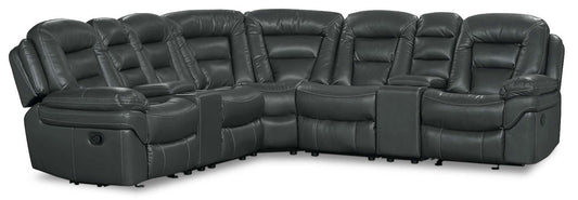 Canapé sectionnel inclinable Leo 7 pièces en tissu d'apparence cuir avec consoles de rangement et porte-gobelets - gris