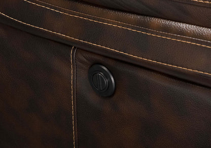 Sofa à inclinaison électrique Leo de 87,5 po en tissu d’apparence cuir - brun noyer