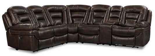 Sofa sectionnel à inclinaison électrique Leo 6 pièces en similicuir - brun noyer